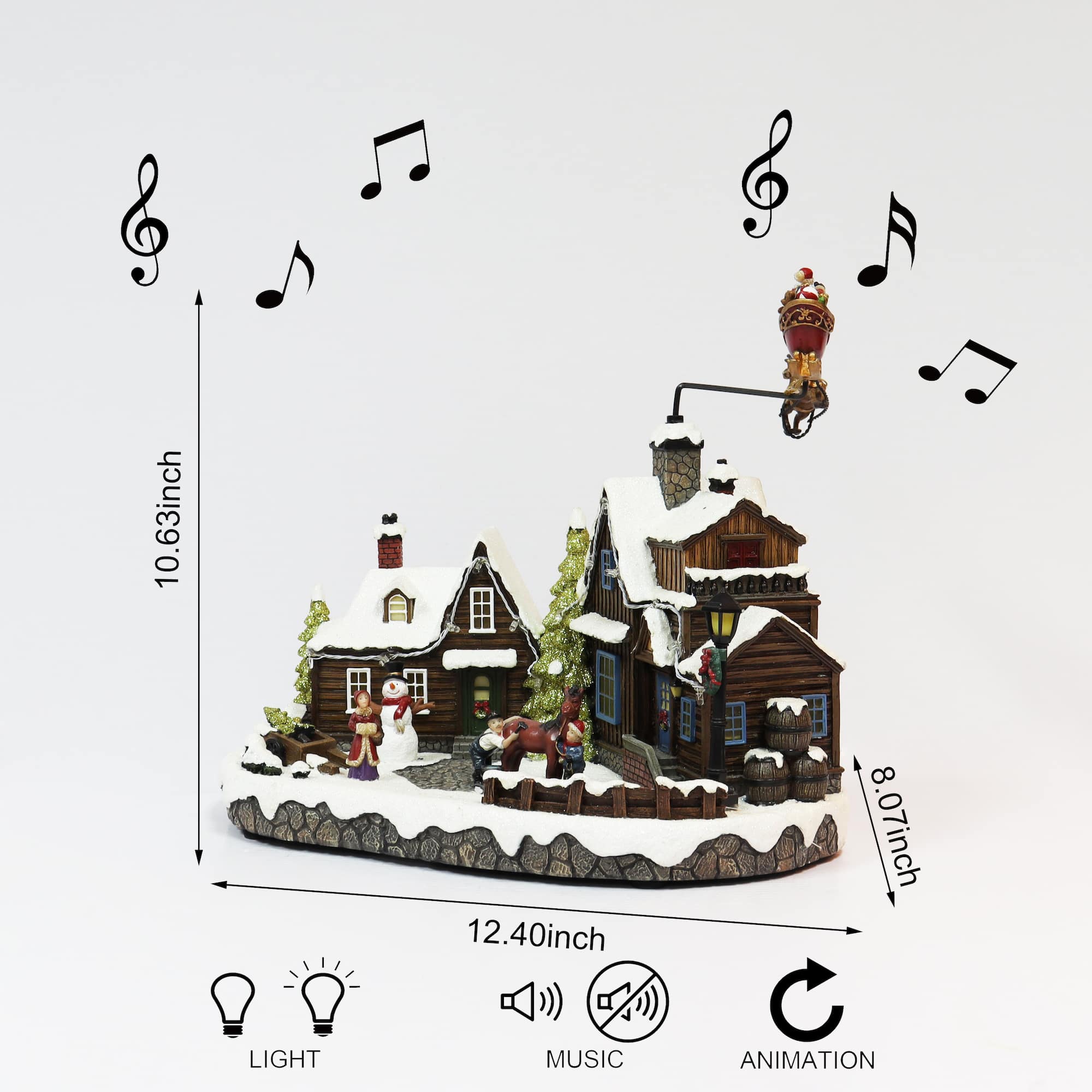 Moments in Time 10.63” Animated Santa with Reindeer Flying Over Homes Décor